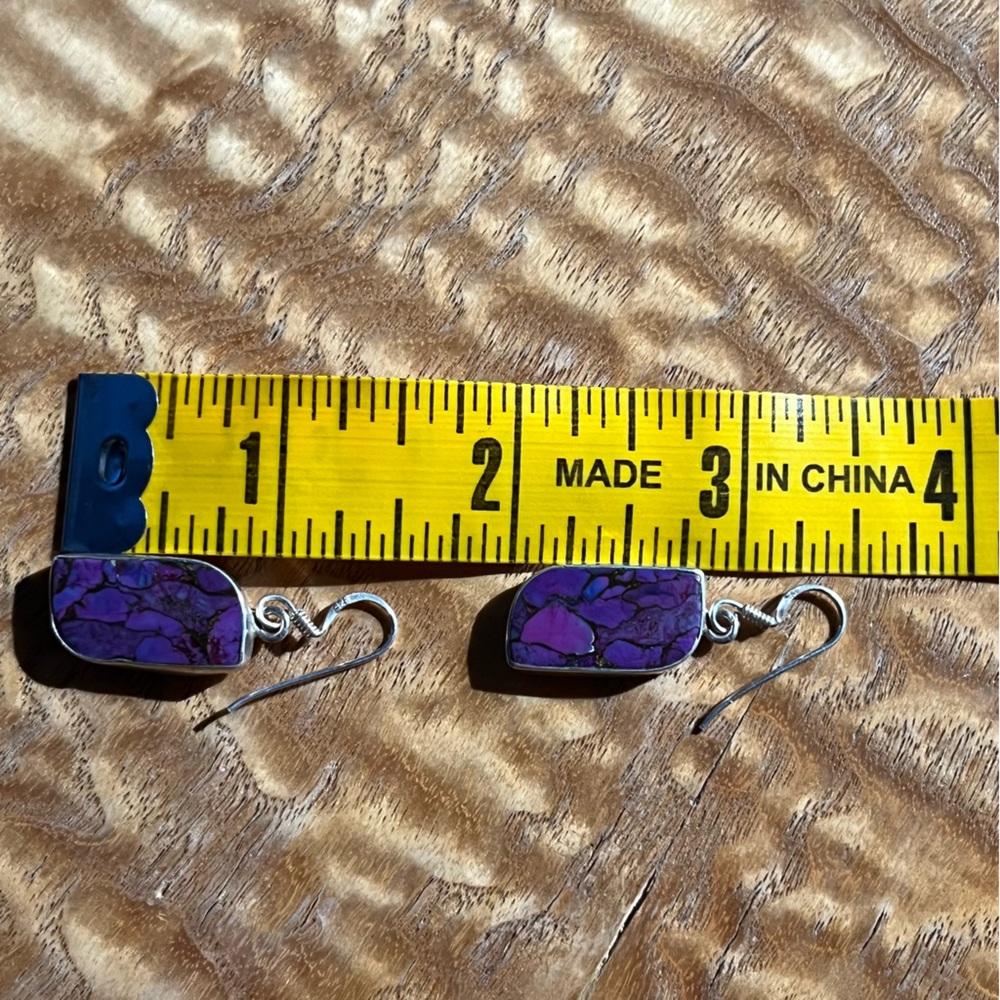 Purple stone and silver earrings - Picture 2 of 6